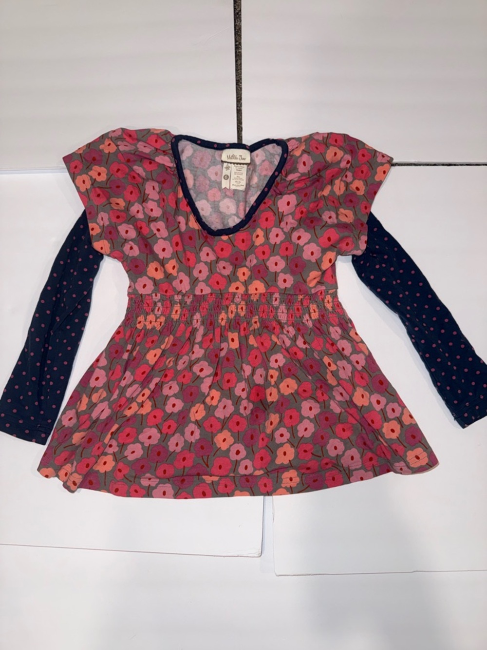 Matilda Jane Floral Layered Long-Sleeve Dress - Pink & Navy